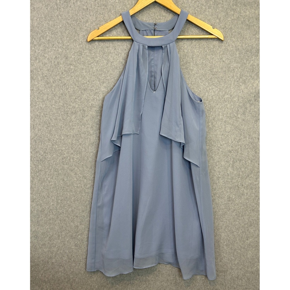 BCBGeneration Halter Mini Dress Blue Ruffle Keyhole Sleeveless Fairy Size Small